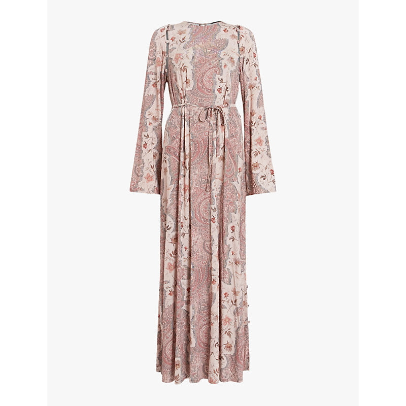 Allsaints Susannah Cascade graphic-print stretch-woven maxi dress | ALLSAINTS