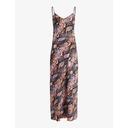 Allsaints Bryony Tahoe snake-print recycled-polyester midi slip dress | ALLSAINTS