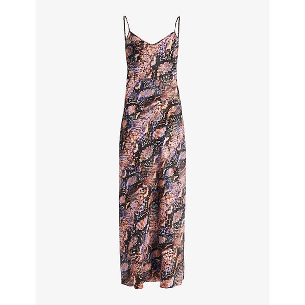 Allsaints Bryony Tahoe snake-print recycled-polyester midi slip dress