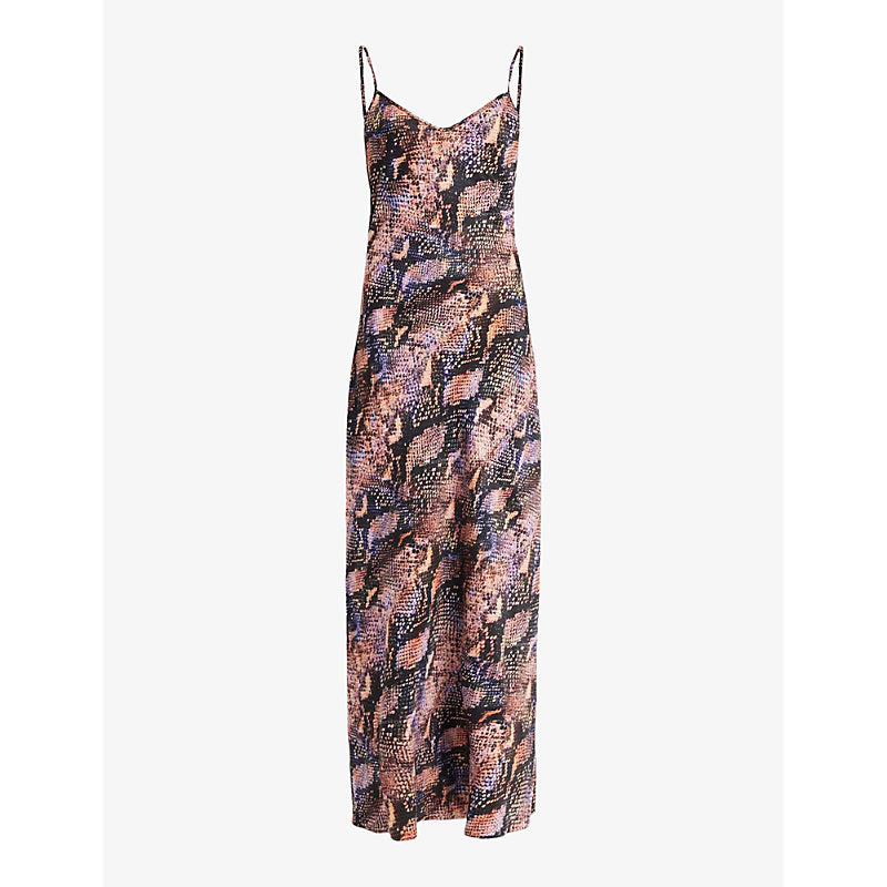 Allsaints Bryony Tahoe snake-print recycled-polyester midi slip dress | ALLSAINTS