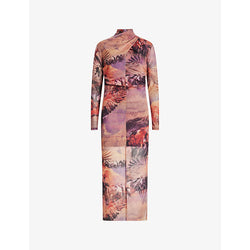 Allsaints Tia Colca floral-print stretch recycled-polyester-blend midi dress | ALLSAINTS