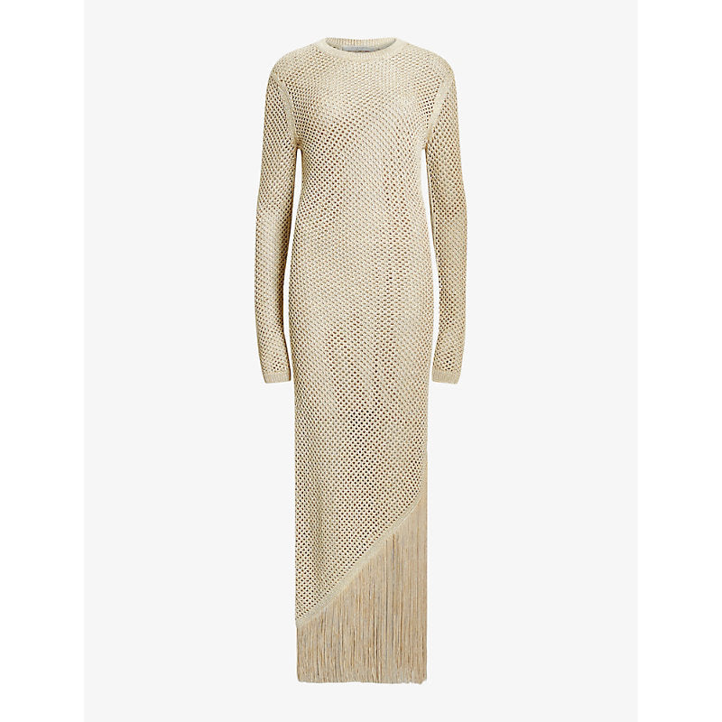 Allsaints Jesse tassel-hem slim-fit crochet maxi dress | ALLSAINTS