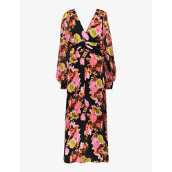 Ro&Zo Floral-print long-sleeve woven midi dress | RO&ZO