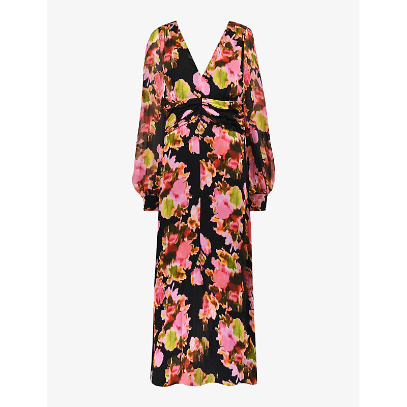 Ro&Zo Floral-print long-sleeve woven midi dress | RO&ZO