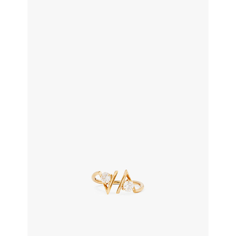 Vrai V Cuff 14ct yellow gold and 0.5ct round-cut diamond ring