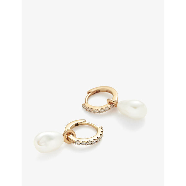  Missoma Fine diamond and pearl 14ct recycled-gold mini hoops