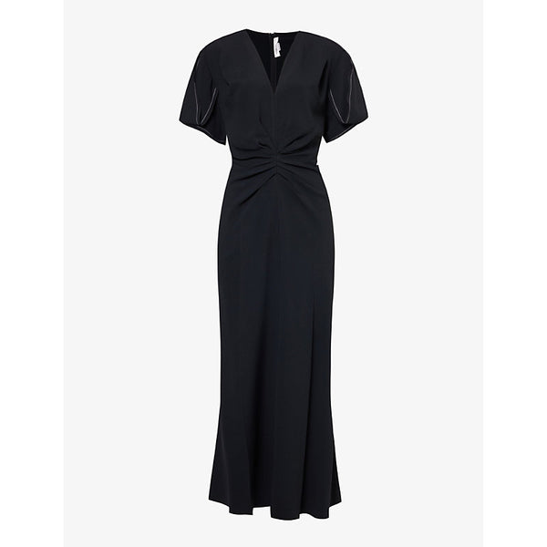 Victoria Beckham V-neck flared-hem stretch-woven midi dress | VICTORIA BECKHAM