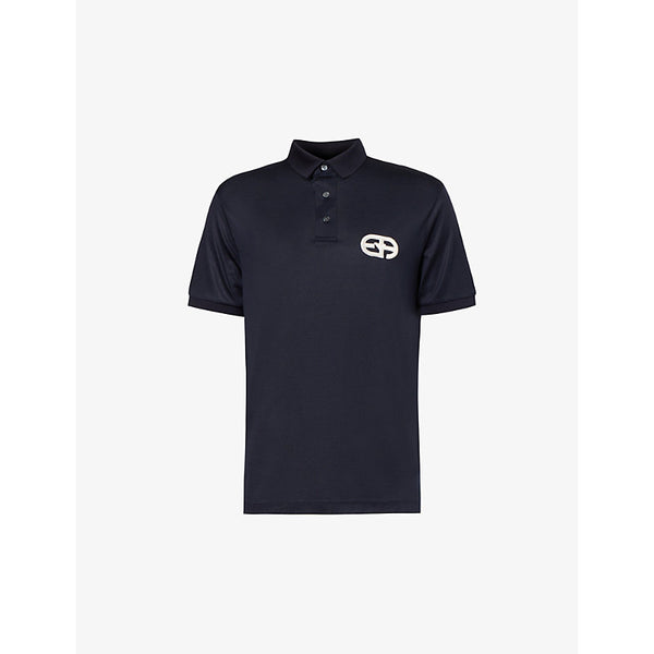  Emporio Armani Brand-embroidered split-hem jersey polo shirt