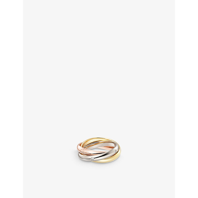 Cartier Trinity medium 18ct white-gold, yellow-gold, rose-gold and 0.06ct round-brilliant diamond ring