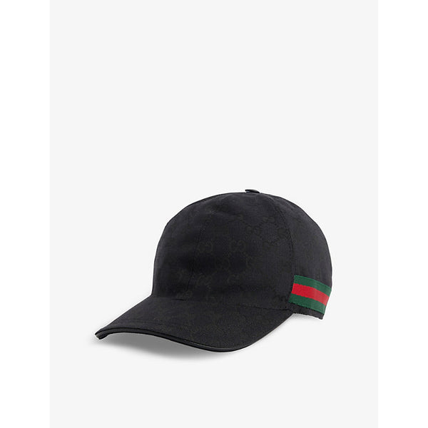 Gucci Monogram-pattern striped-trim woven cap