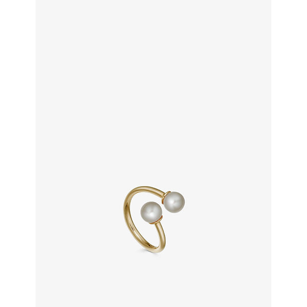 Astley Clarke Stilla 18ct yellow gold-plated vermeil sterling-silver and freshwater-pearl open ring