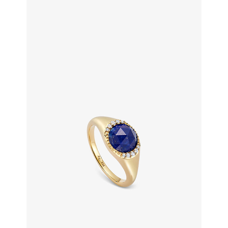 Astley Clarke Luna 18ct yellow gold-plated vermeil sterling silver, lapis signet ring