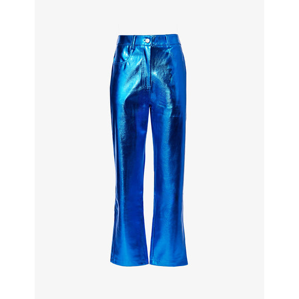 Amy Lynn Metallic straight-leg mid-rise faux-leather trousers