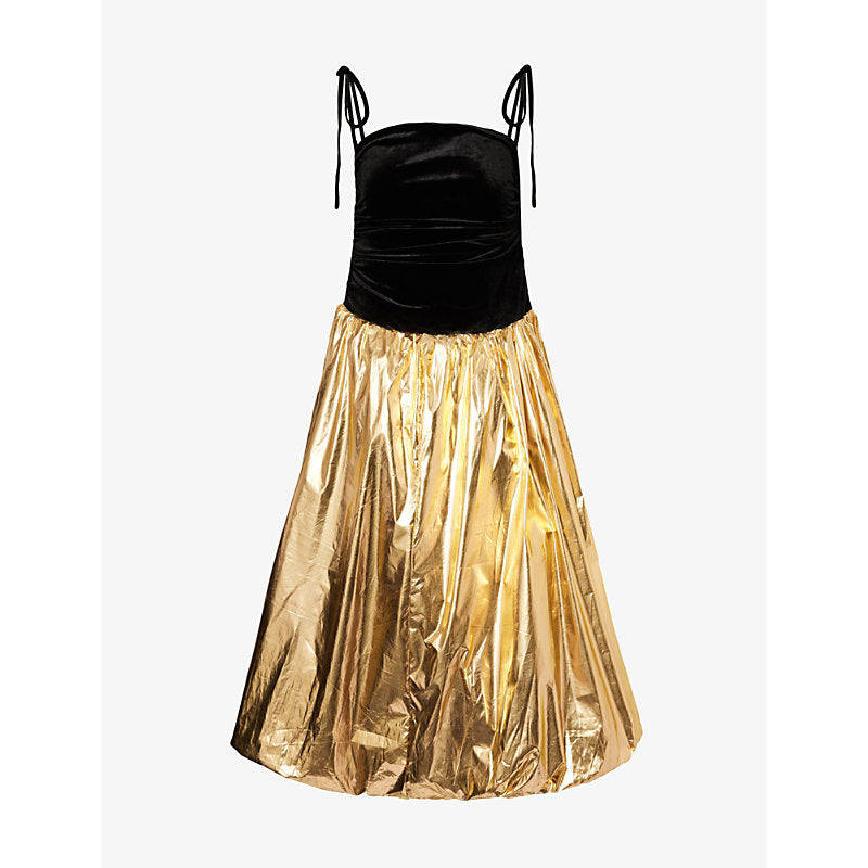 Amy Lynn Straight-neck metallic velvet midi dress | AMY LYNN