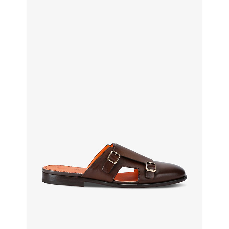 Santoni Monk double-buckle leather mules