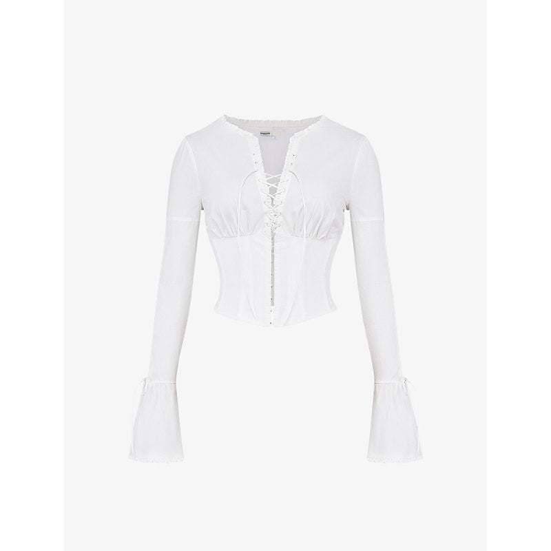  House Of Cb Anissa lace-up stretch-woven top