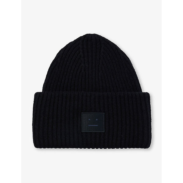 Acne Studios Face logo-patch wool-knit beanie