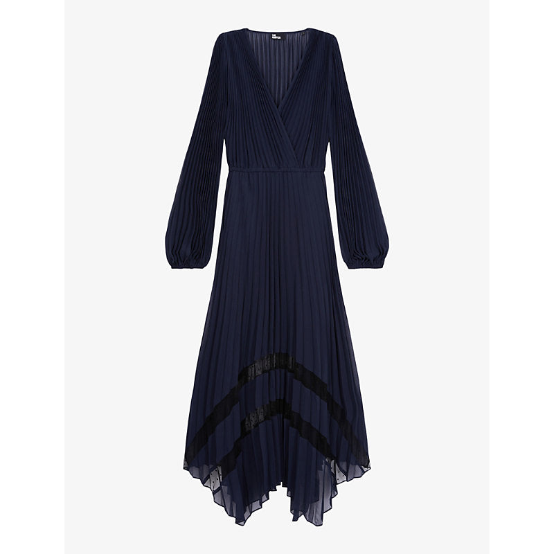  The Kooples V-neck asymmetric-hem woven midi dress