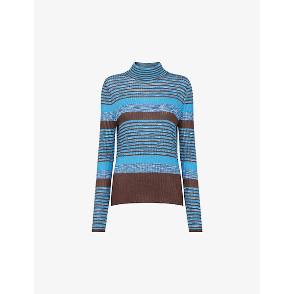 Whistles Striped high-neck metallic-knit jumper