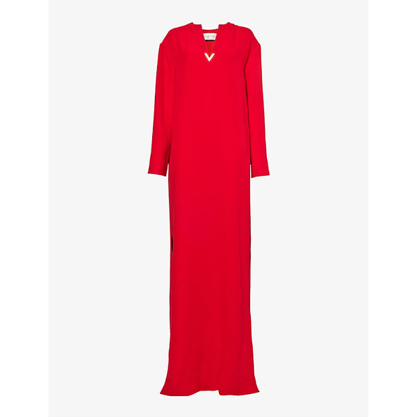 Valentino Garavani V-neck logo-plaque silk gown