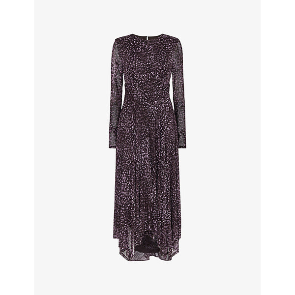 Whistles Feather leopard-print stretch-recycled polyester midi dress