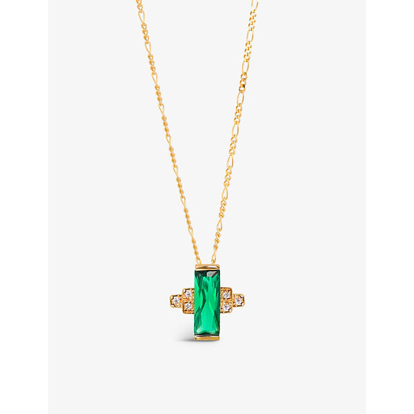 V By Laura Vann Audrey 18ct yellow gold-plated recycled sterling-silver, emerald and cubic zirconia pendant necklace