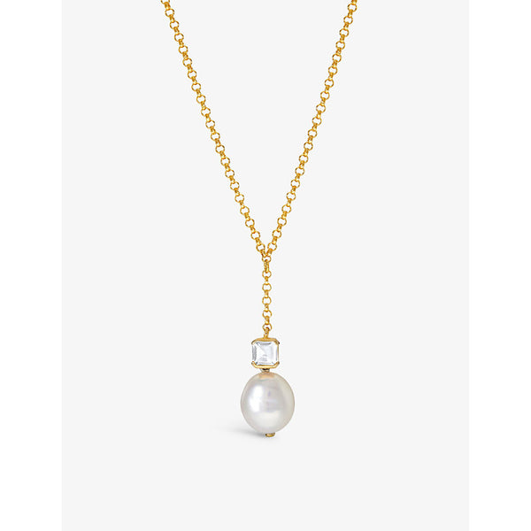 V By Laura Vann Bella 18ct yellow gold-plated recycled sterling-silver, white topaz and baroque pearl pendant necklace