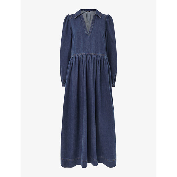 Whistles Rina collared denim midi dress | WHISTLES