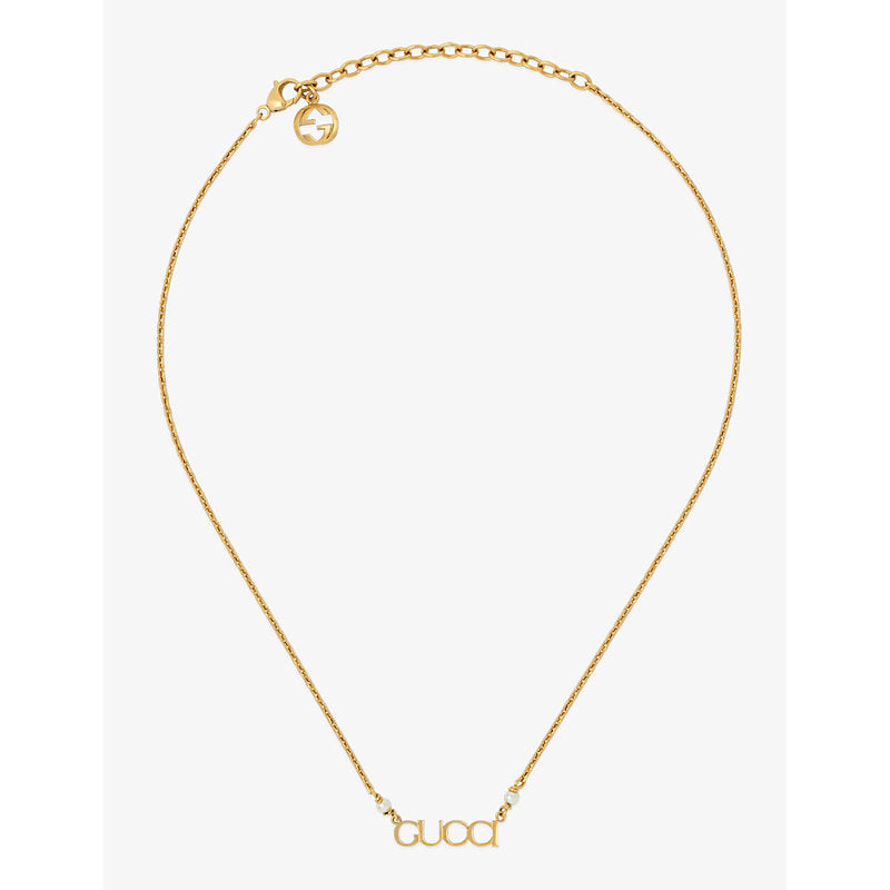  Gucci Logo-script glass-pearls gold-toned metal necklace