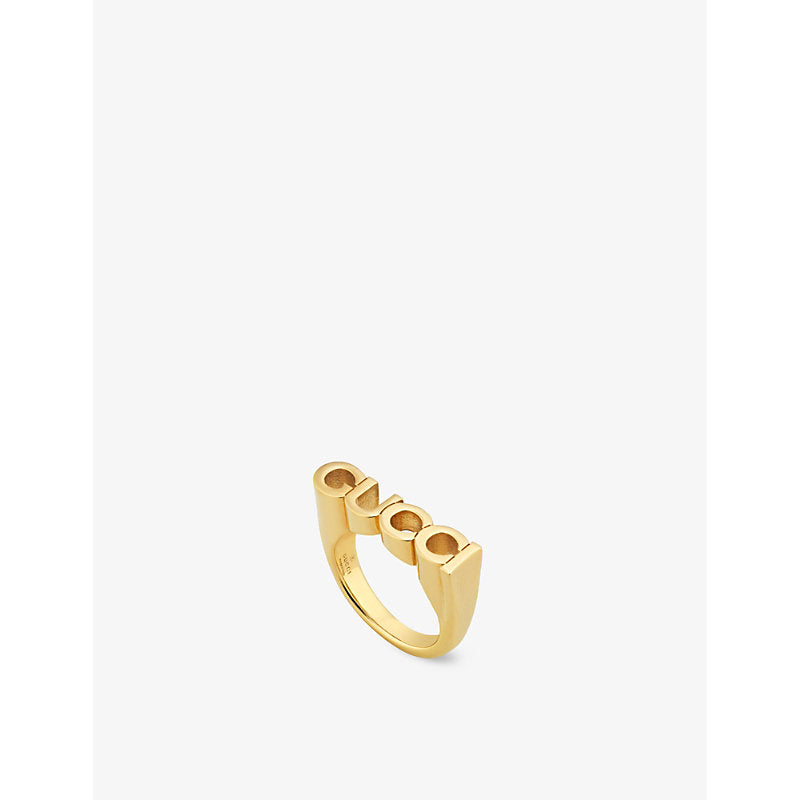  Gucci Logo-script antique gold-toned metal ring