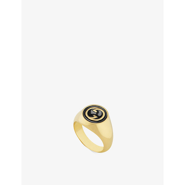 Gucci Blondie black-enamel interlocking-G gold-toned metal ring