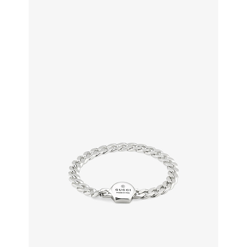  Gucci Trademark logo-engraved sterling silver bracelet