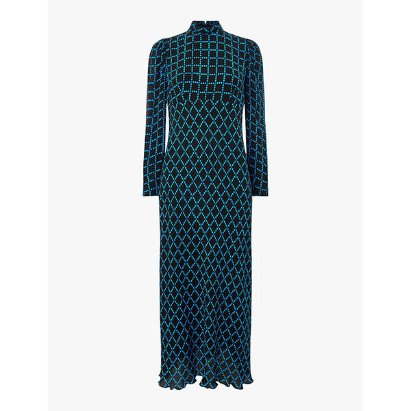 Whistles Abacus high-neck checked woven midi dress | WHISTLES