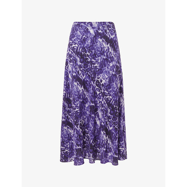 Whistles Glossy leopard-print woven bias-cut midi skirt