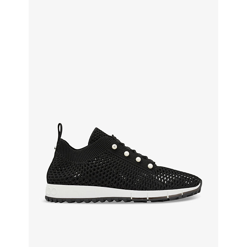 Jimmy Choo Veles pearl-embellished knitted low-top trainers