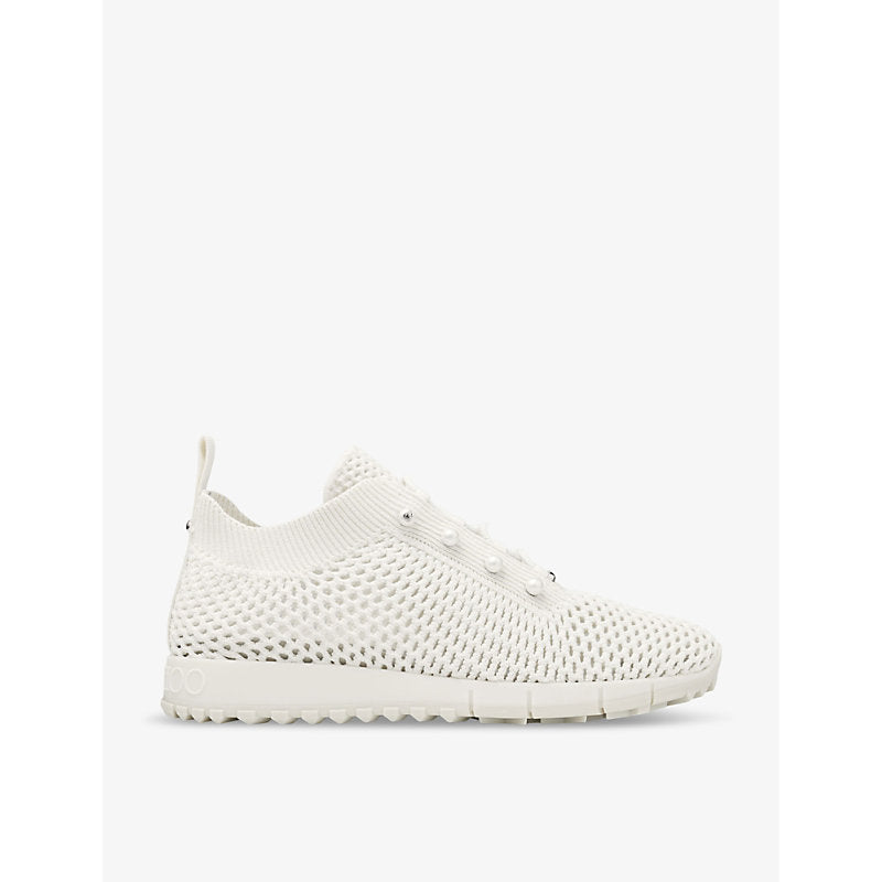 Jimmy Choo Veles pearl-embellished knitted low-top trainers