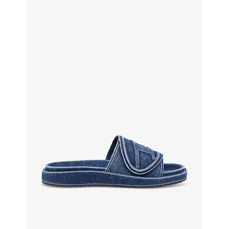 Diesel D-Oval logo-embossed flat denim slides