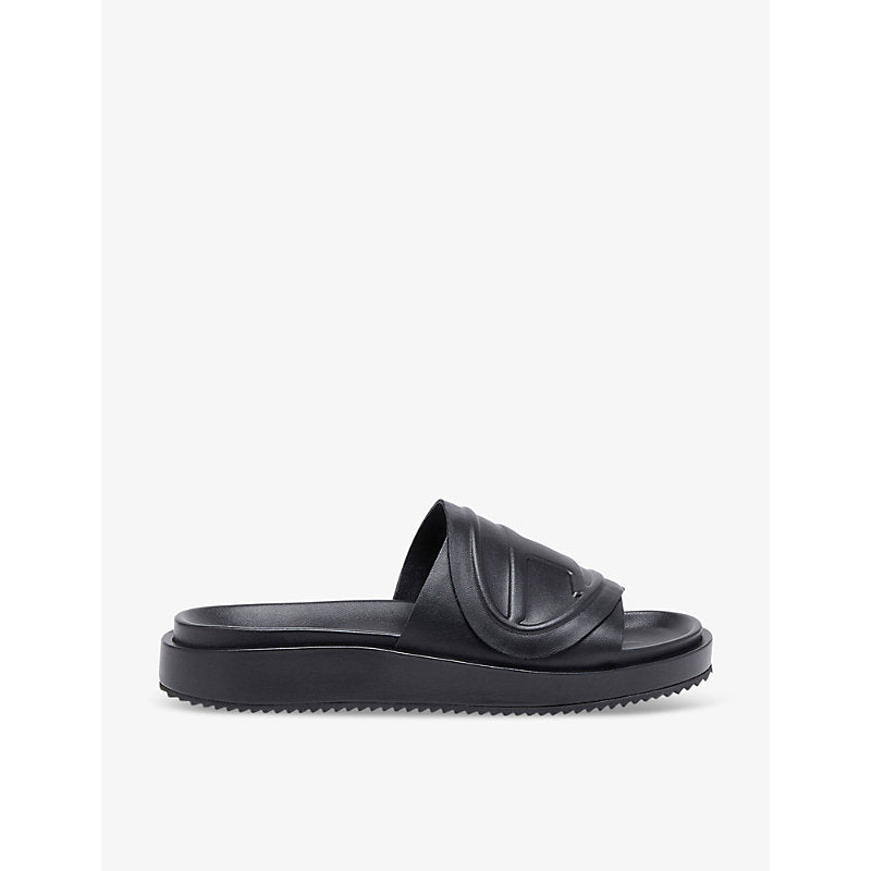 Diesel D-Oval logo-embossed flat faux-leather slides