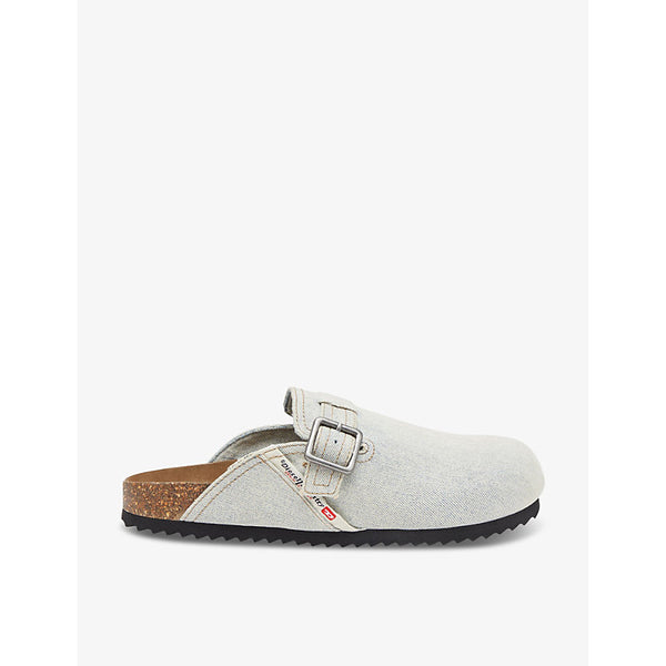 Diesel Woodstock logo-buckle denim mules