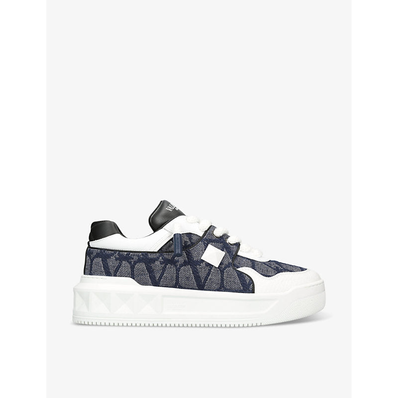  Valentino Garavani One Stud branded leather and canvas low-top trainers