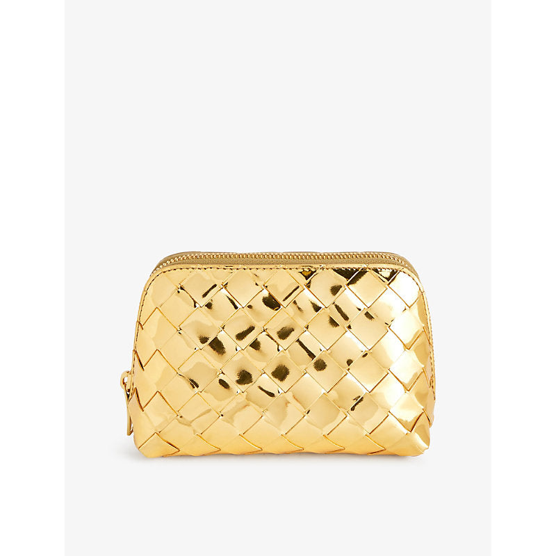  Bottega Veneta Intrecciato metallic-leather pouch