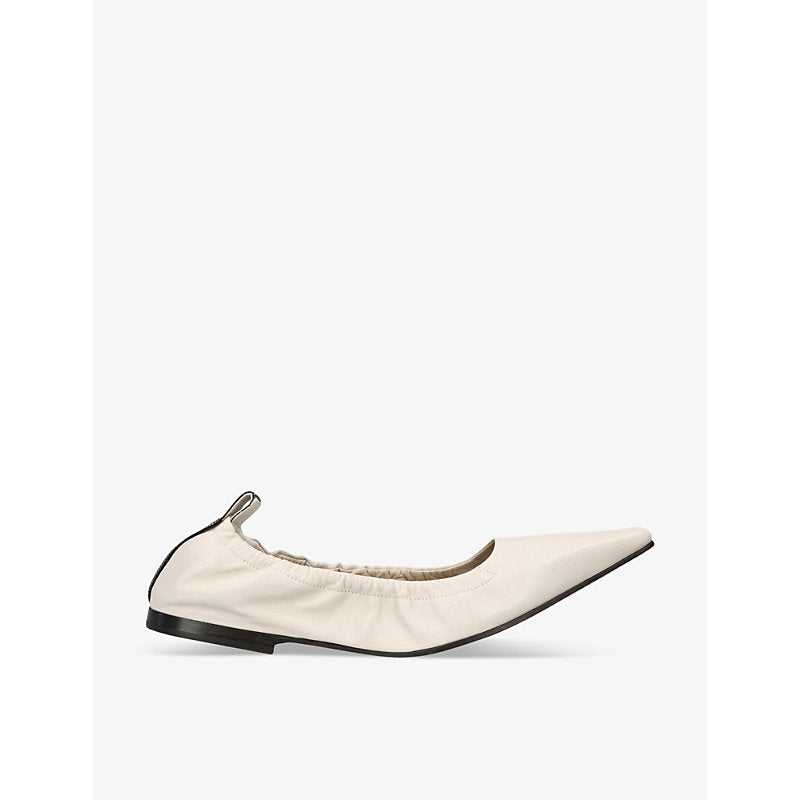 Brunello Cucinelli Pointed-toe bead-embellished leather ballet flats