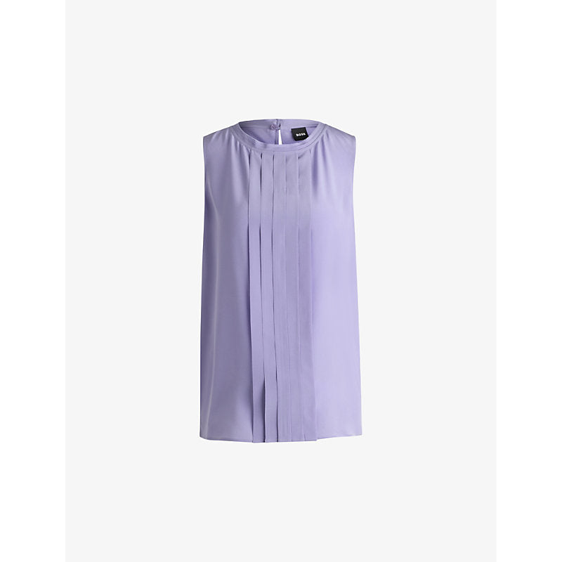  Boss Pleated-front round-neck silk blouse