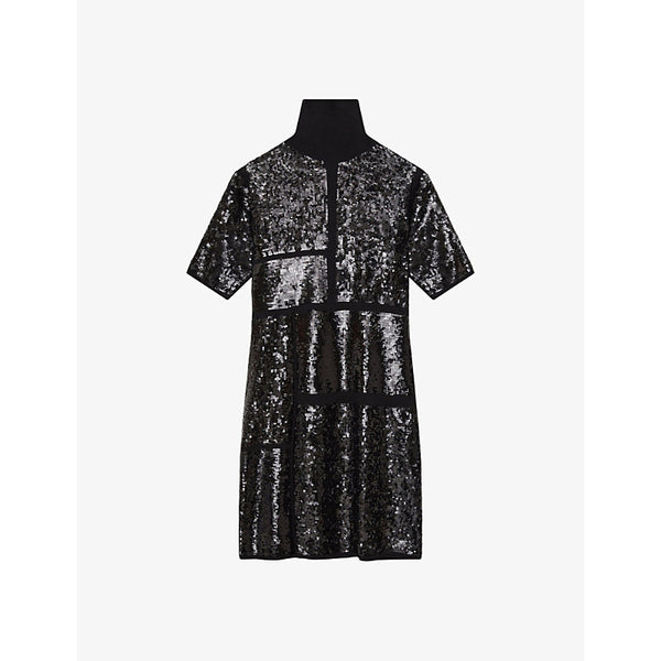 Joseph High-neck sequin-embellished wool-blend mini dress