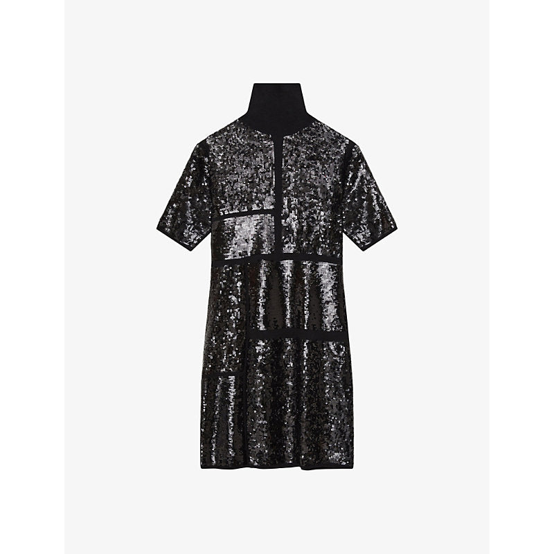 Joseph High-neck sequin-embellished wool-blend mini dress | JOSEPH