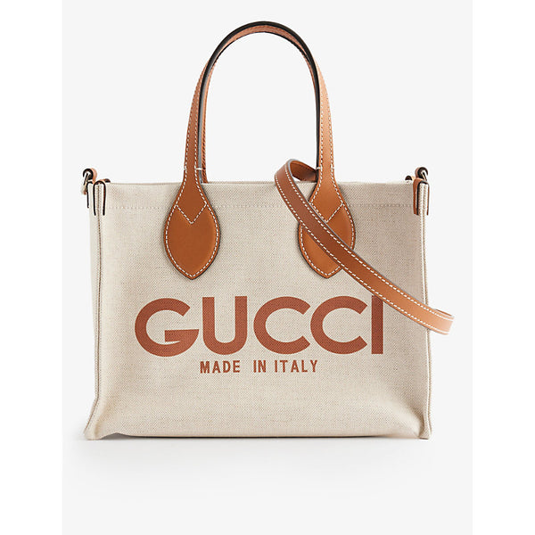 Gucci Logo-print leather-trim canvas tote