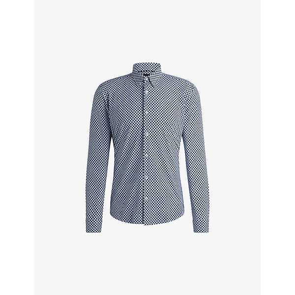 Boss Slim-fit micro square-print stretch-woven shirt