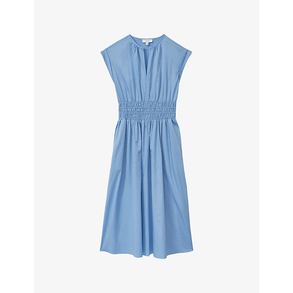 Reiss Lena ruched-waist cotton midi dress