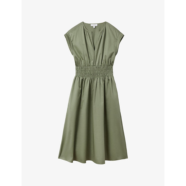 Reiss Lena ruched-waist cotton midi dress