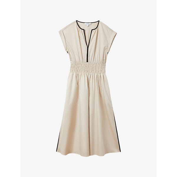 Reiss Lena ruched-waist cotton midi dress